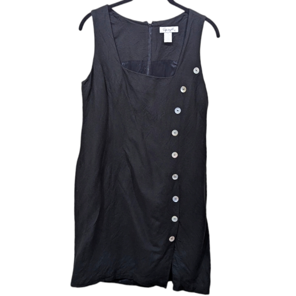 Spiegel Black Linen Blend Shell Button Accent Sleeveless Square Neck Dress (10)